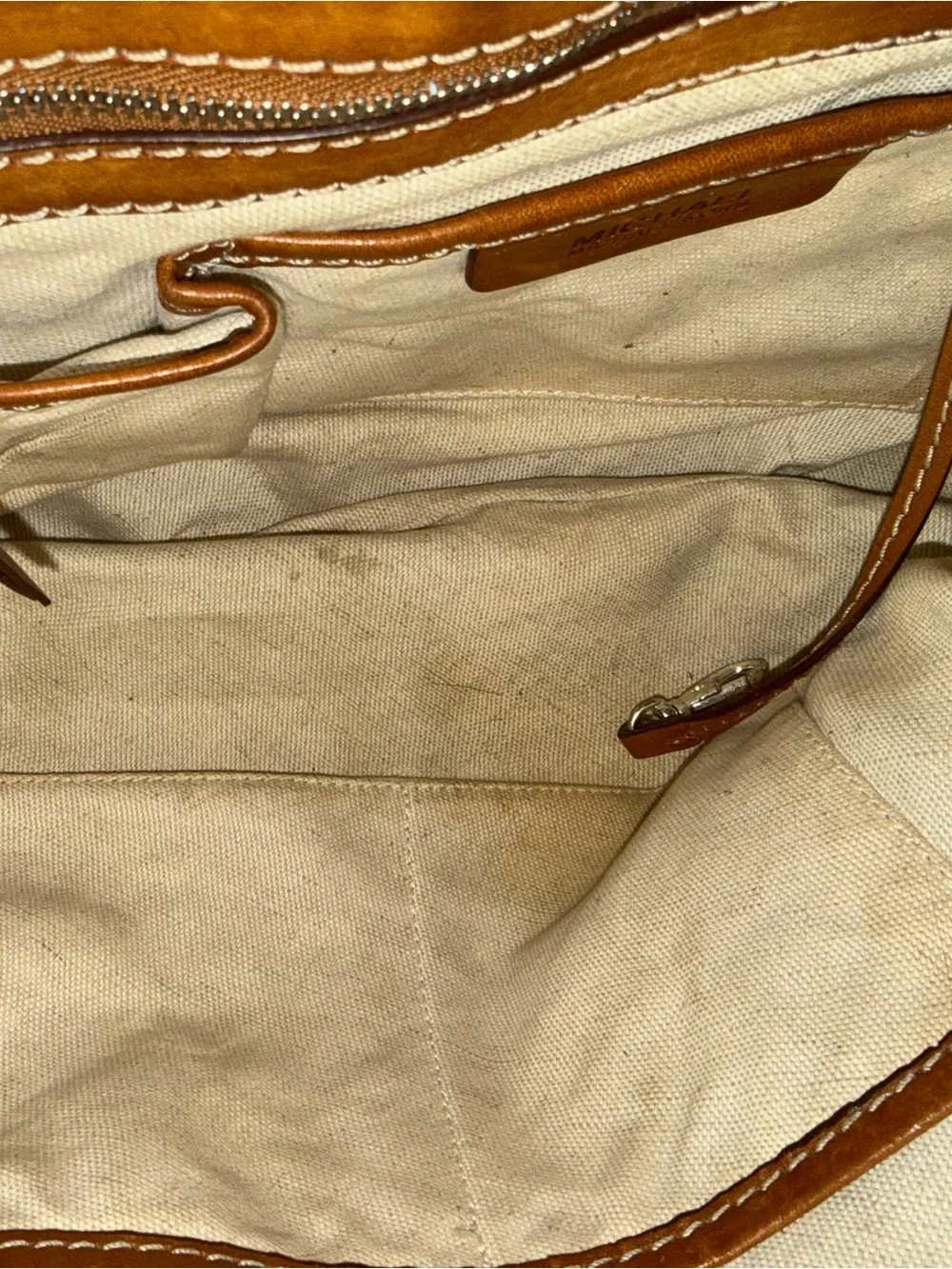Vintage Michael Kors Astor Studded Leather Satchel In Cognac